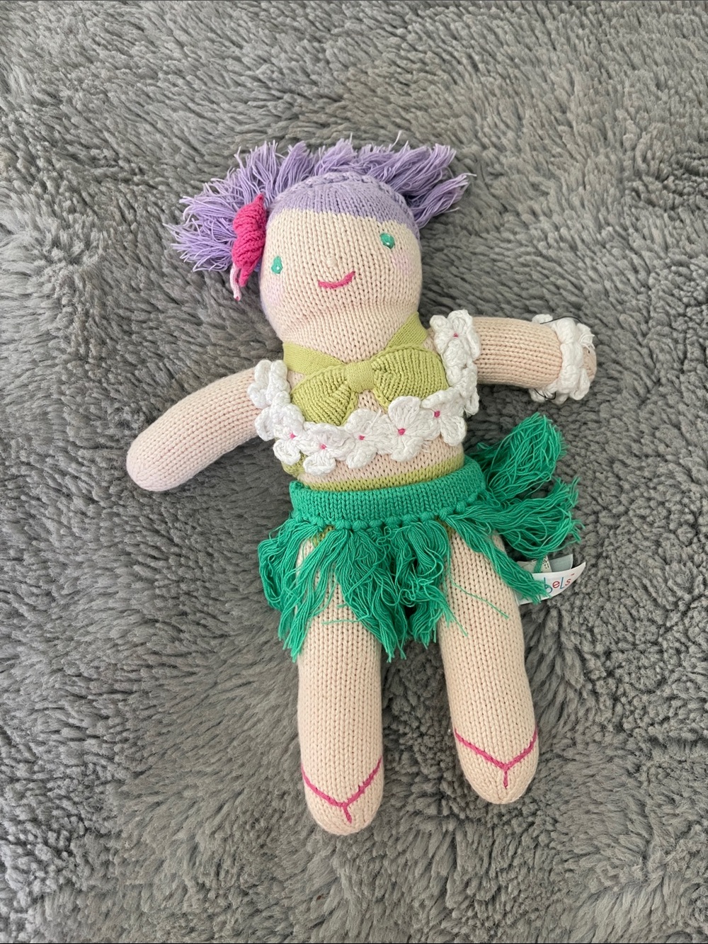 Plush Knit Hula Doll Soft Toy in Purple and Green